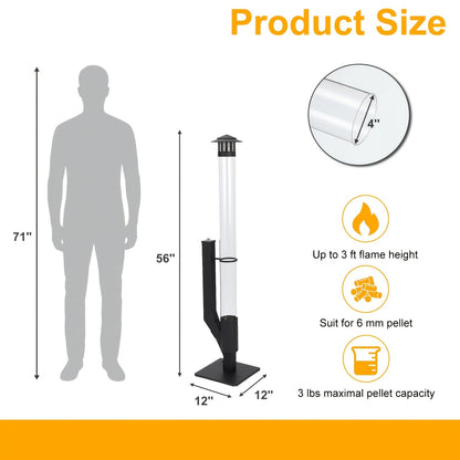 Outdoor Wood Pellet Patio Heater 56 Inch, Smokeless Portable Pellet Stove with Rain Cap, Viewing Window & Ash Tray – Backyard Porch Garden Camping Fire Pit
