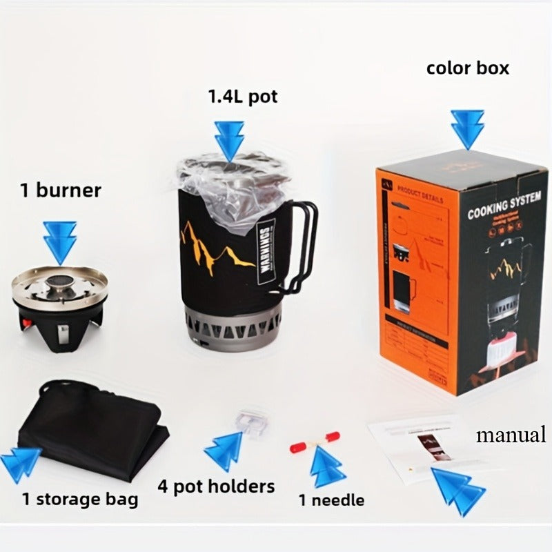 Camping Stove System 2pcs Set | Portable Propane Burner & Pot for Hiking Backpacking Outdoor Cooking