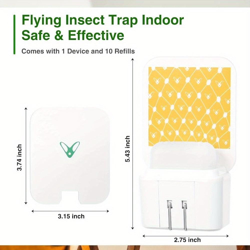 Flying Insect Trap Plug-In with UV Light & Sticky Boards – Indoor Mosquito Gnat Fly Catcher for Kitchen Bedroom Living Room, 10/20 Replaceable Glue Pads, Portable Pest Control