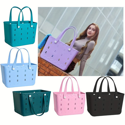 Waterproof Beach Tote Bag for Women – Large Shoulder Handbag for Travel Vacation Fruits Flowers Drinks – M & L