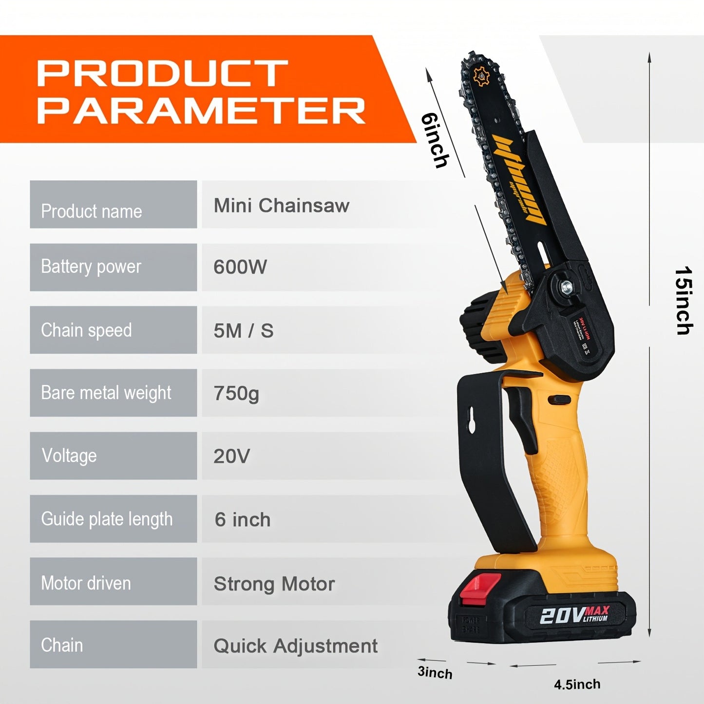 Mini Chainsaw Cordless 6-Inch Brushless with 20V 4.0Ah Rechargeable Battery, One-Hand Electric Handheld Chain Saw for Tree Trimming, Wood Cutting and Yard Work