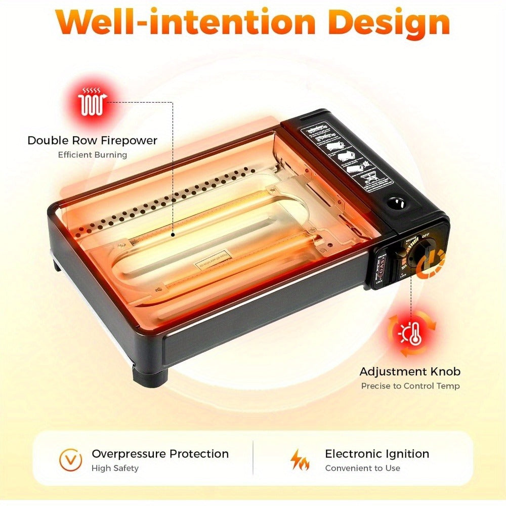 Portable Camping Gas Stove with Dual Fuel Inlets, Adjustable Flame Control, Windproof Frame & Non-Slip Feet – Butane or LPG Outdoor Cooking Stove for Camping, Hiking & Patio
