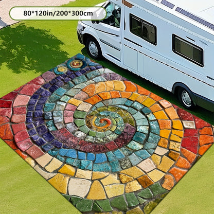 Indoor Outdoor Area Rug – Multicolor Mosaic Pattern, Machine Washable, Rubber Backing, Large Floor Mat for Living Room, Patio, Porch, Cafe & Office