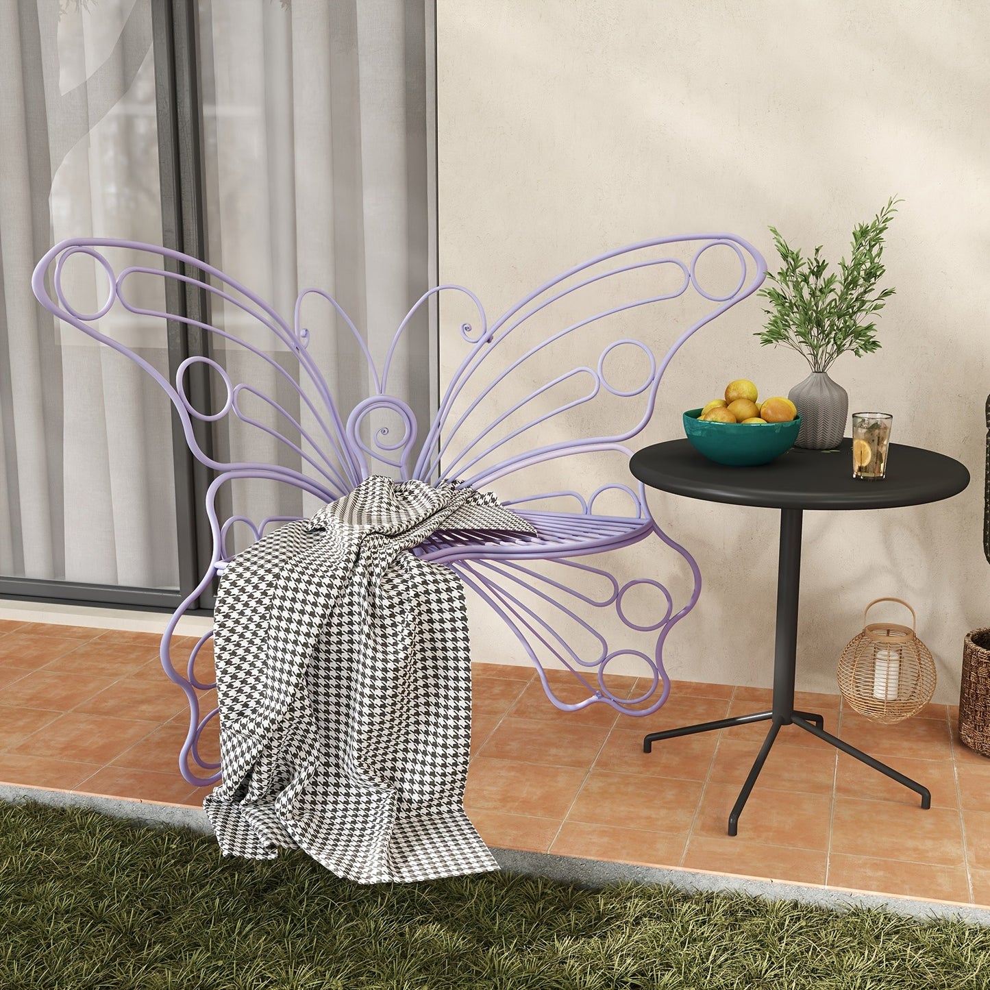 Outdoor Garden Bench 50 Inch Butterfly Design Iron Steel Frame Patio Bench for Porch Lawn Yard Easy Assembly 4 Colors Available