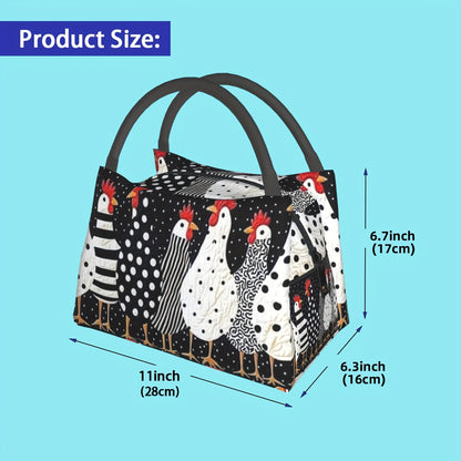 Insulated Lunch Bag with Cute Chicken Pattern Reusable Cooler Tote Bag Portable Thermal Bag for Office Camping Beach Picnic Birthday Gift 11x6.3x6.7in