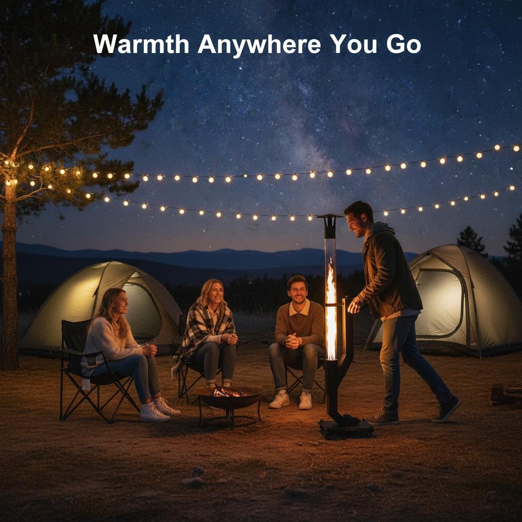 Wood Pellet Patio Heater Portable Gravity Feed Rocket Stove with Glass Tube Flame, Smokeless Non-Electric Outdoor Fire Pit for Backyard, Deck, Camping & RV, Available in 61" & 70" Models