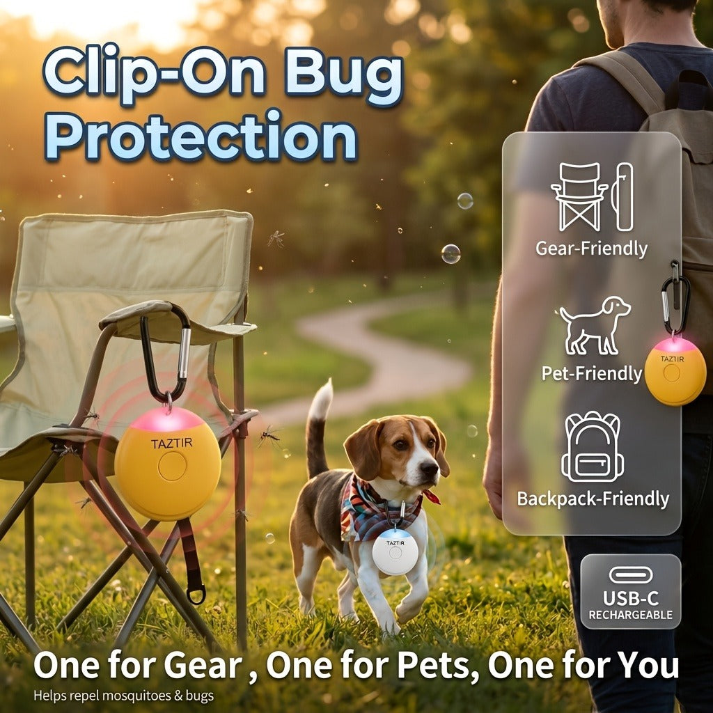 Ultrasonic Insect Repeller 2 Pack USB-C Rechargeable Mosquito Repellent Clip-On Keychain No Spray Pet Safe for Hiking Camping Stroller Travel Backpack Outdoor