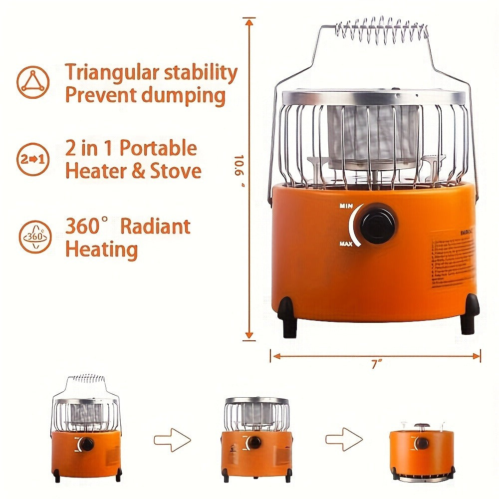 Camping Gas Stove Heater 9000 BTU 2-in-1 Portable Propane Indoor Outdoor Stove with Adjustable Flame, Stainless Steel 10.7x7 Inch, for Cooking, Heating & Emergency Preparedness — VAETTLO