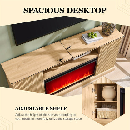 Electric Fireplace TV Stand for TVs Up to 80 Inch – 36" LED Flame Fluted Entertainment Center for Living Room with Built-In Heater