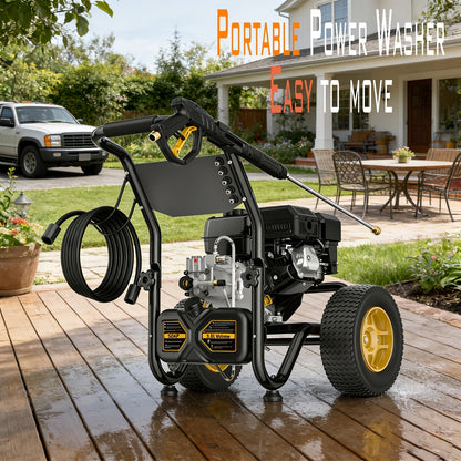 Gas Pressure Washer 3500PSI 2.6GPM 7.0HP 4-Stroke Engine 30-Foot Hose 5 Nozzles Off-Road Wheels Heavy Duty for Siding Driveway Car RV Paint Prep