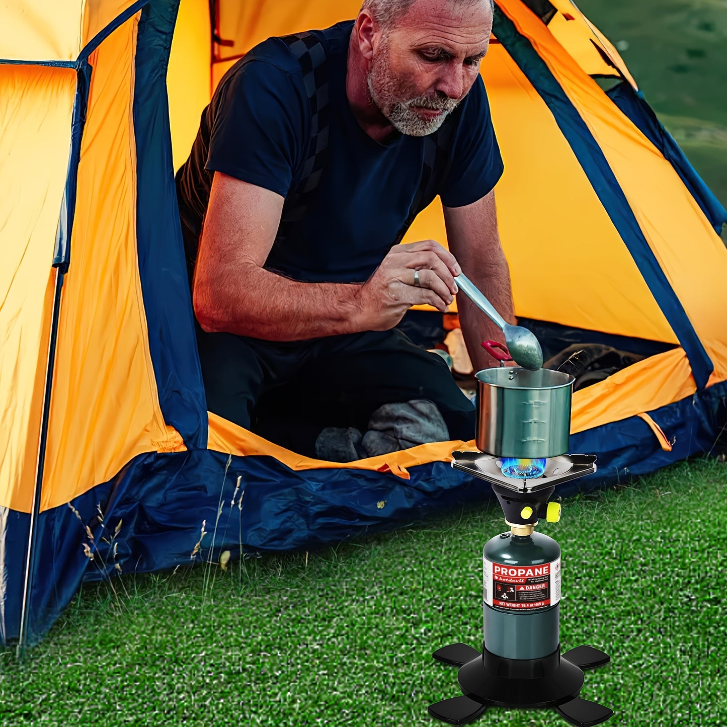 Backpacking Stove Bottletop Propane | Hotdevil HD-5005 Lightweight Camping Stove with Instant Ignition | Propane & MAPP Gas Compatible | For Hiking, Outdoor Cooking & Emergency Use