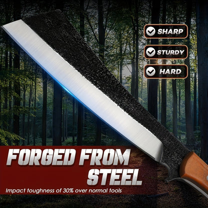 Machete High-Carbon Steel 7.8" Blade with Red Sandalwood Handle, Full Tang Outdoor Knife with Wood & Leather Case for Camping, Hiking, Gardening and Survival