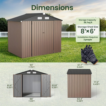 Outdoor Metal Storage Shed with Lockable Doors & Air Vent