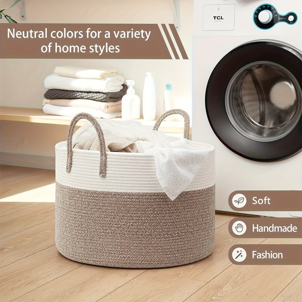 Rope Basket with Handles | Large Capacity Storage Organizer for Blankets, Clothes & Plants – Soft Polyester, Multiple Colors