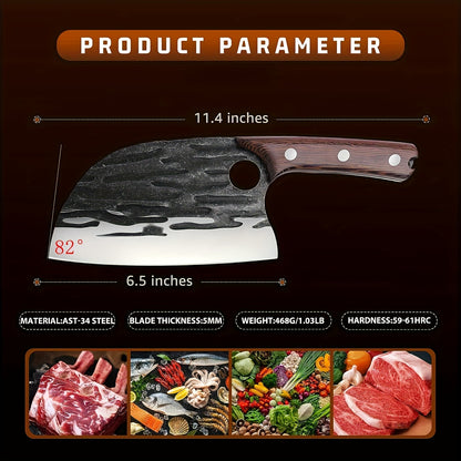 Meat Cleaver Hand Forged Serbian Chef Knife – High Carbon Steel Butcher Knife Full Tang with Leather Sheath | Razor Sharp Chopping Cleaver for Camping BBQ Outdoor Cooking Kitchen Gift