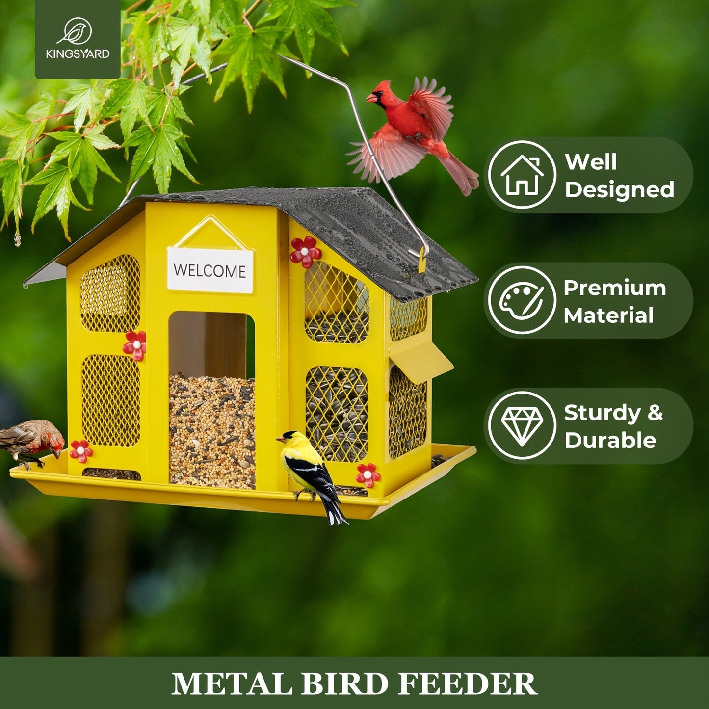 Metal Bird Feeder for Outside - 4 Lbs Large Capacity Hanging Wild Bird Feeder