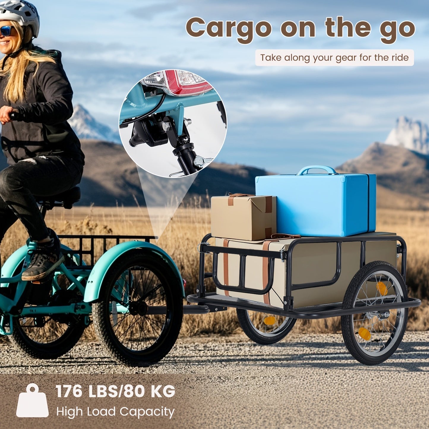 Foldable Bike Cargo Trailer | Heavy-Duty Bicycle Wagon Cart 176 Lbs Capacity, 16" Wheels, Reinforced Steel