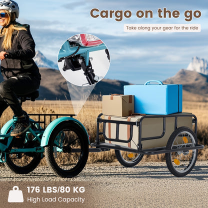 Foldable Bike Cargo Trailer | Heavy-Duty Bicycle Wagon Cart 176 Lbs Capacity, 16" Wheels, Reinforced Steel