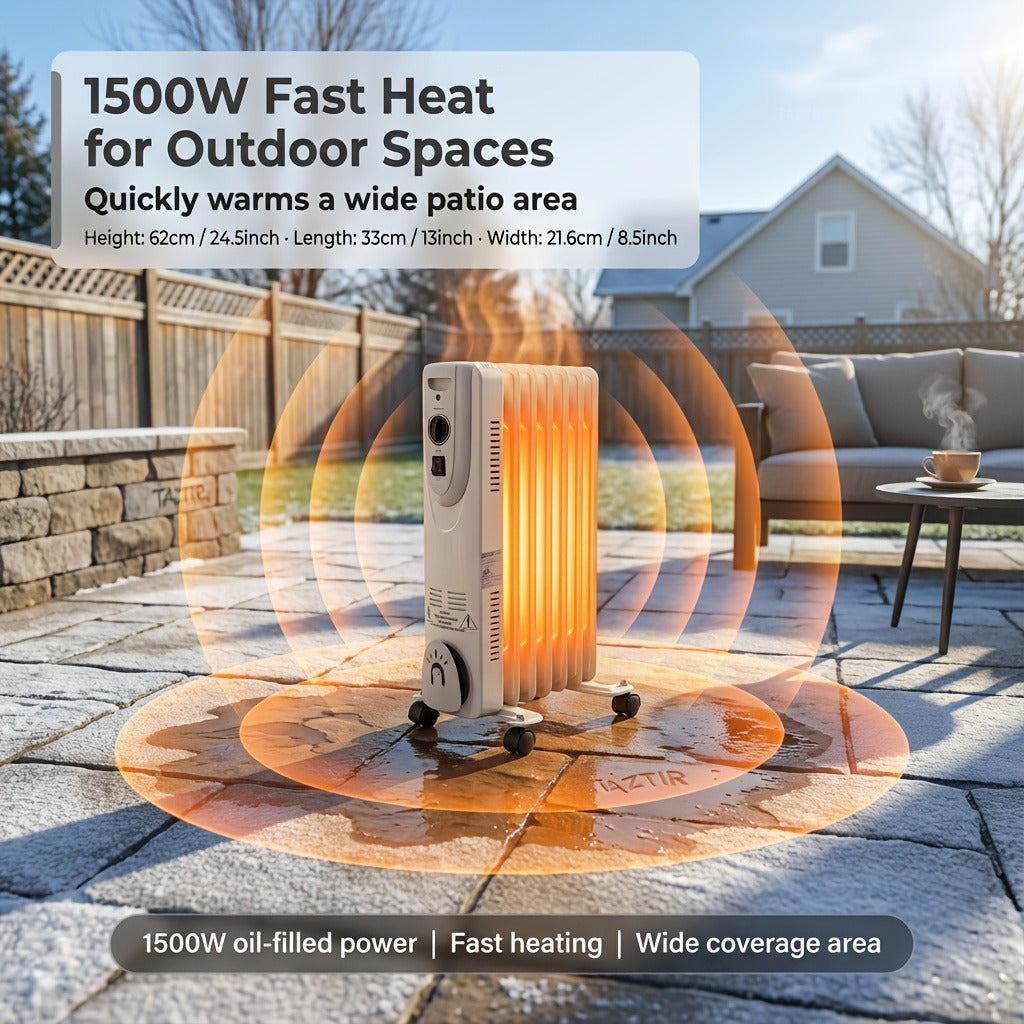 Oil Filled Radiator Heater 1500W Portable Electric Space Heater with 3 Heating Modes 600W/900W/1500W, Adjustable Thermostat, Overheat & Tip-Over Protection, Heavy-Duty Metal Housing with Casters