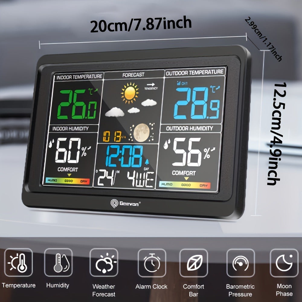 Wireless Weather Station - Indoor Outdoor Thermometer with 7.6" LCD, Barometer, Humidity, Moon Phase & USB Charging