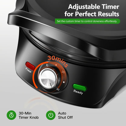 Electric Smokeless Indoor Grill 1500W, 2-in-1 Indoor Grill & Pizza Maker with 30-Min Timer, Auto Shut-Off, 180° Open Flat – BBQ Steak Veggies Quesadilla