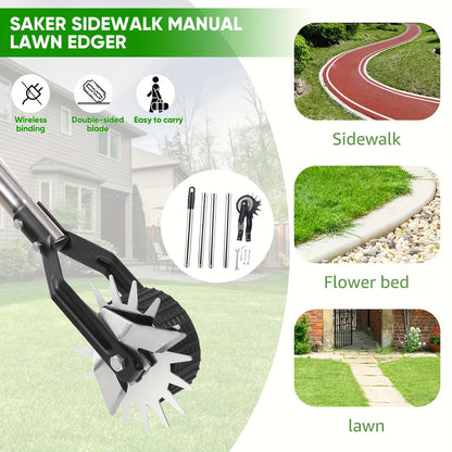 Wheeled Lawn Edger Manual Rotary Trimmer with 3/4-Section Stainless Steel Handle – Walk-Behind Grass Edger for Sidewalk, Driveway & Yard Weeding