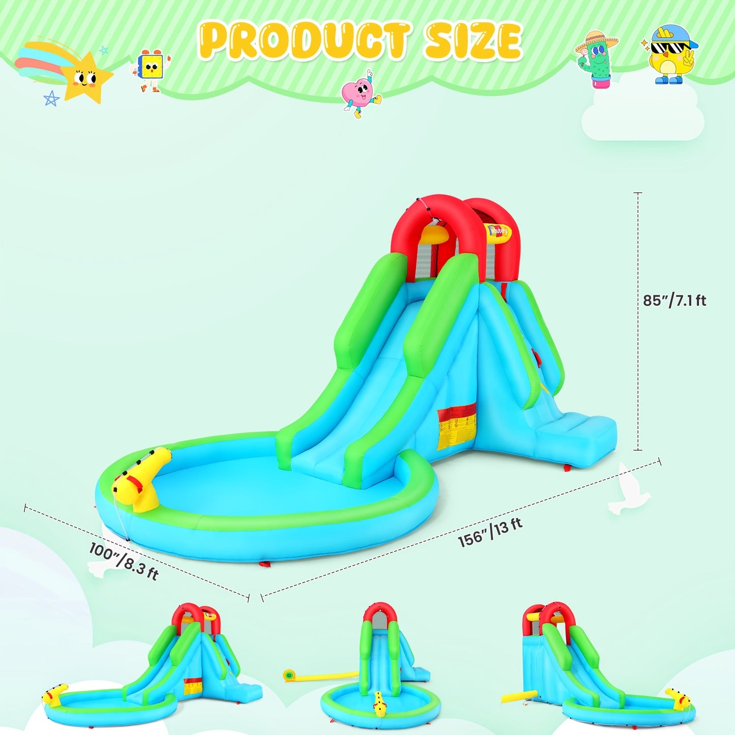 Large Inflatable Pool Water Park with Slide, Climbing Wall, Water Guns & Sprinklers – Backyard Summer Fun for Kids & Adults