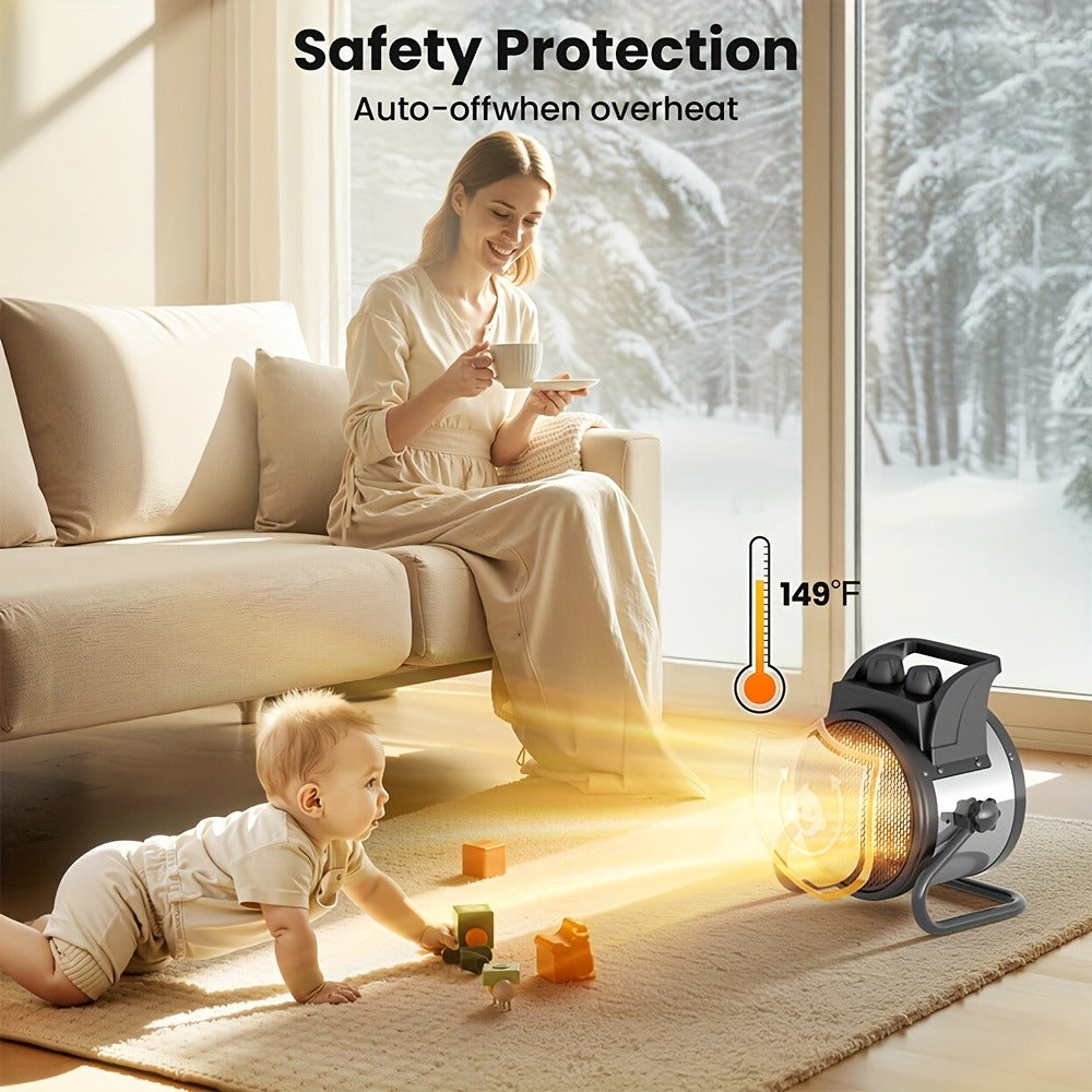 Space Heater Fan Portable Outdoor & Indoor, Electric Garage Heater with Overheat Protection for Yard, Patio, Workshop, Home Office – Compact Powerful Heating Fan (Remote Control Option Available)