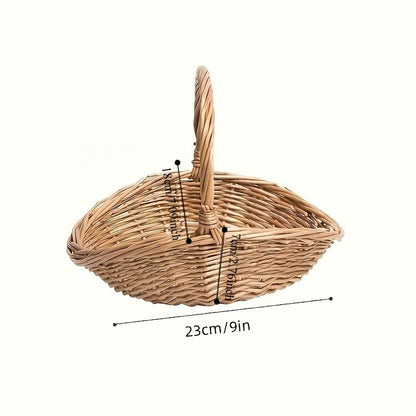 Natural Wicker Basket with Thick Walls – Handmade Farmhouse Storage Organizer for Flowers, Fruits & Vegetables, Rustic Indoor Outdoor Decor, 1 Piece
