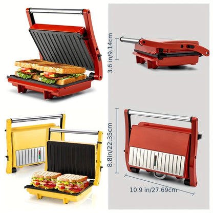 Sandwich Maker 3-in-1 Mini Indoor Grill & Panini Press – Non-Stick 180° Opening, Floating Hinge, 60-Min Timer, Temp Control & Grease Tray | Compact Electric Grill for Home & Dorm
