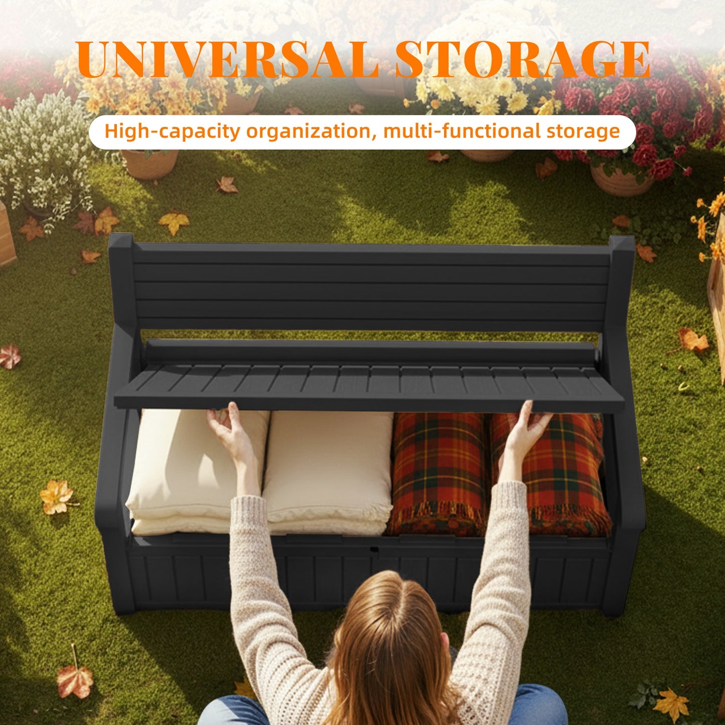Deck Box 80 Gallon Waterproof Resin Storage Bench 500 LB Capacity
