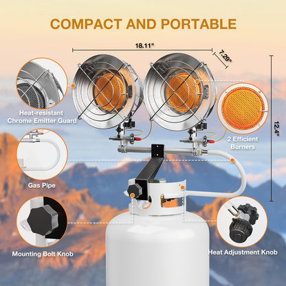 Propane Tank Top Heater 30000 BTU Outdoor Patio Heater with 3 Heat Settings, Tip-Over & Shut-Off Protection, Wind-Resistant Cast Aluminum Body for Camping, Garage, Porch & Job Site