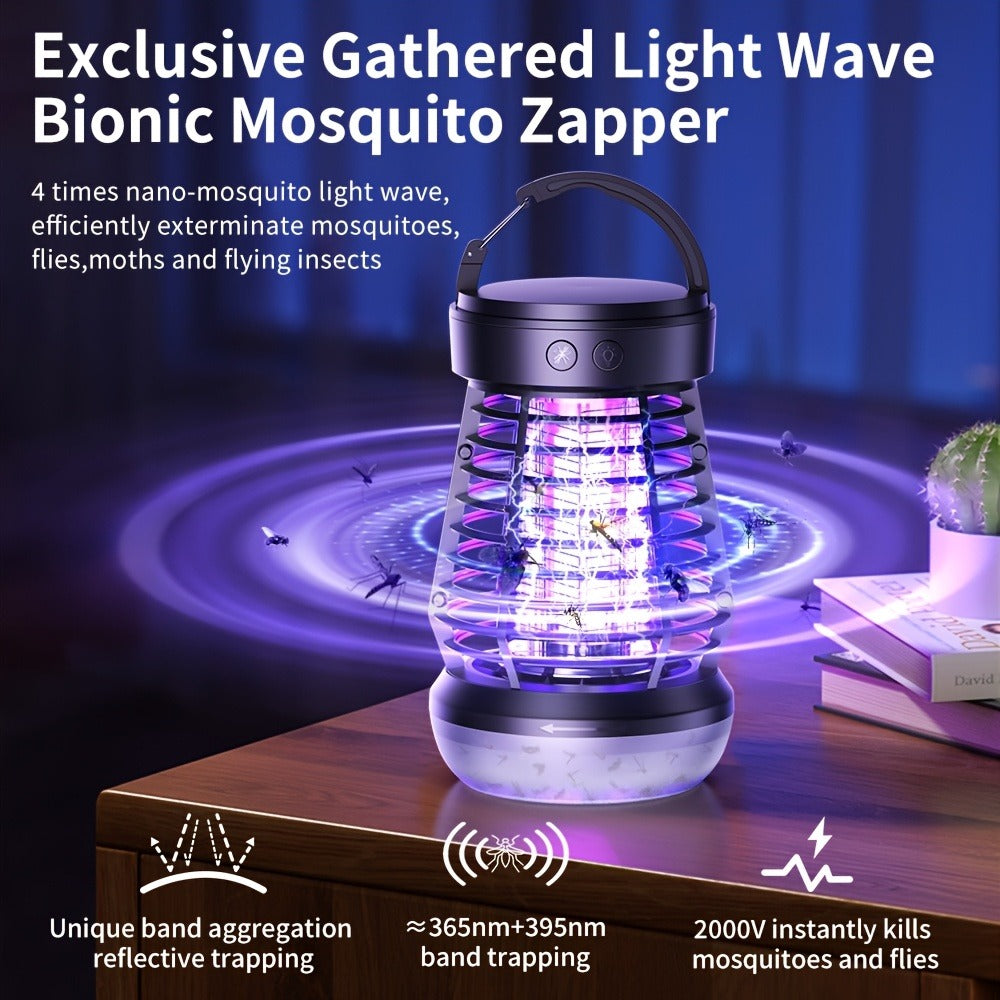Bug Zapper Rechargeable 3-in-1 with UV Light & 2000V Electric Grid – Portable Mosquito Killer for Indoor & Outdoor Use, 2000mAh Battery, SOS Light, Garden, Yard, Camping, Bedroom