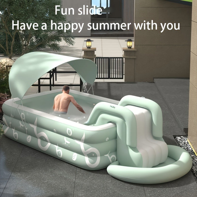 Inflatable Swimming Pool Set with Sunshade, Slide & Canopy – Family Backyard Pool, Multiple Sizes, Kids & Adults Outdoor Water Play