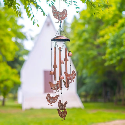 Wind Chime Outdoor Chicken Farmhouse Decor - Aluminum Tube Soothing Sound Garden Porch Patio Hanging Ornament