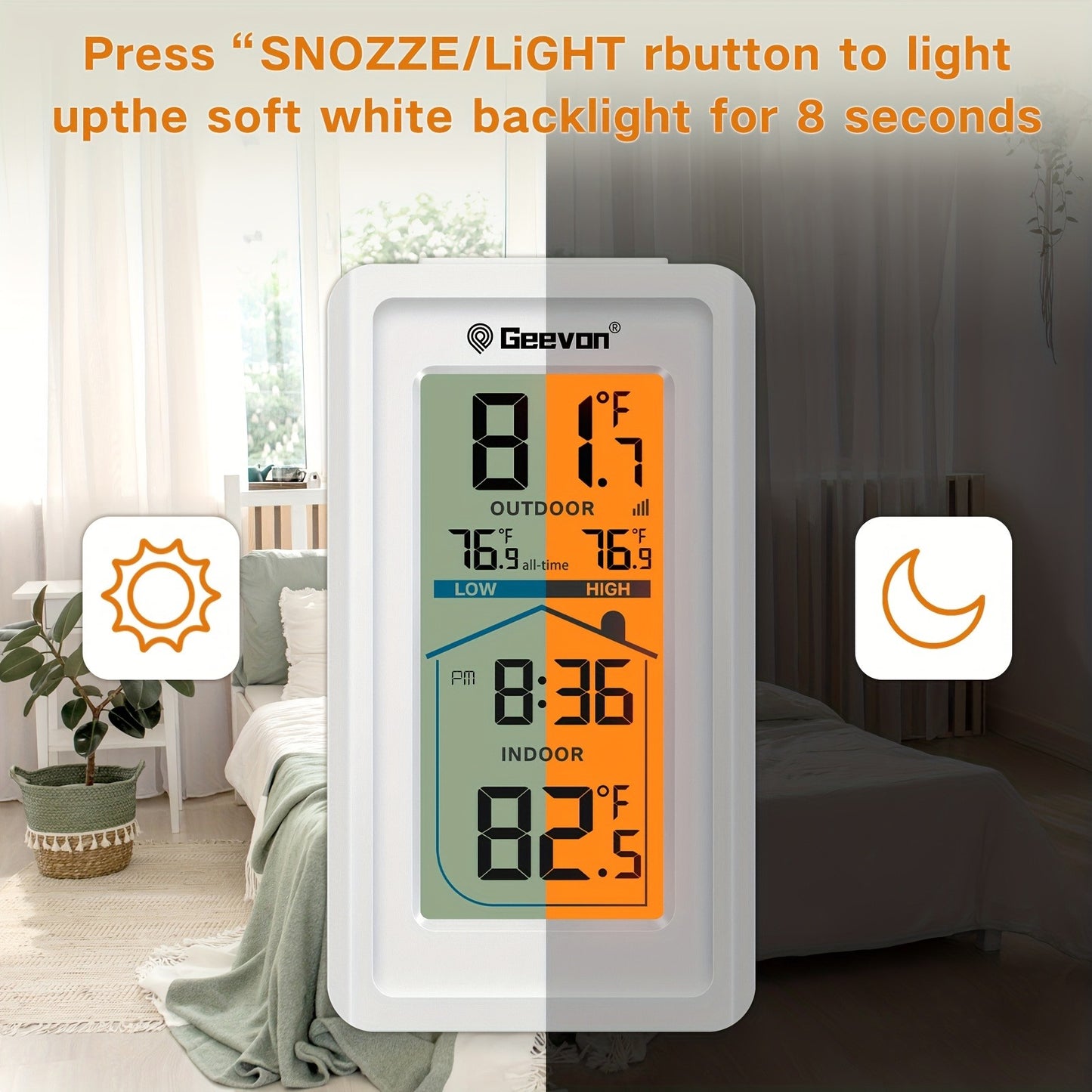 Indoor Outdoor Thermometer Hygrometer - Temperature Humidity Meter with Time Display, 48Hr History, Backlight & Ice Warning