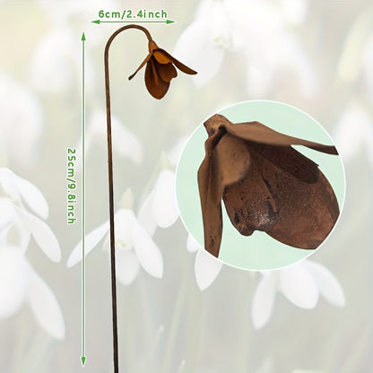 Metal Garden Stakes | Rusty Snowdrop Yard Art Sculpture Outdoor Decor