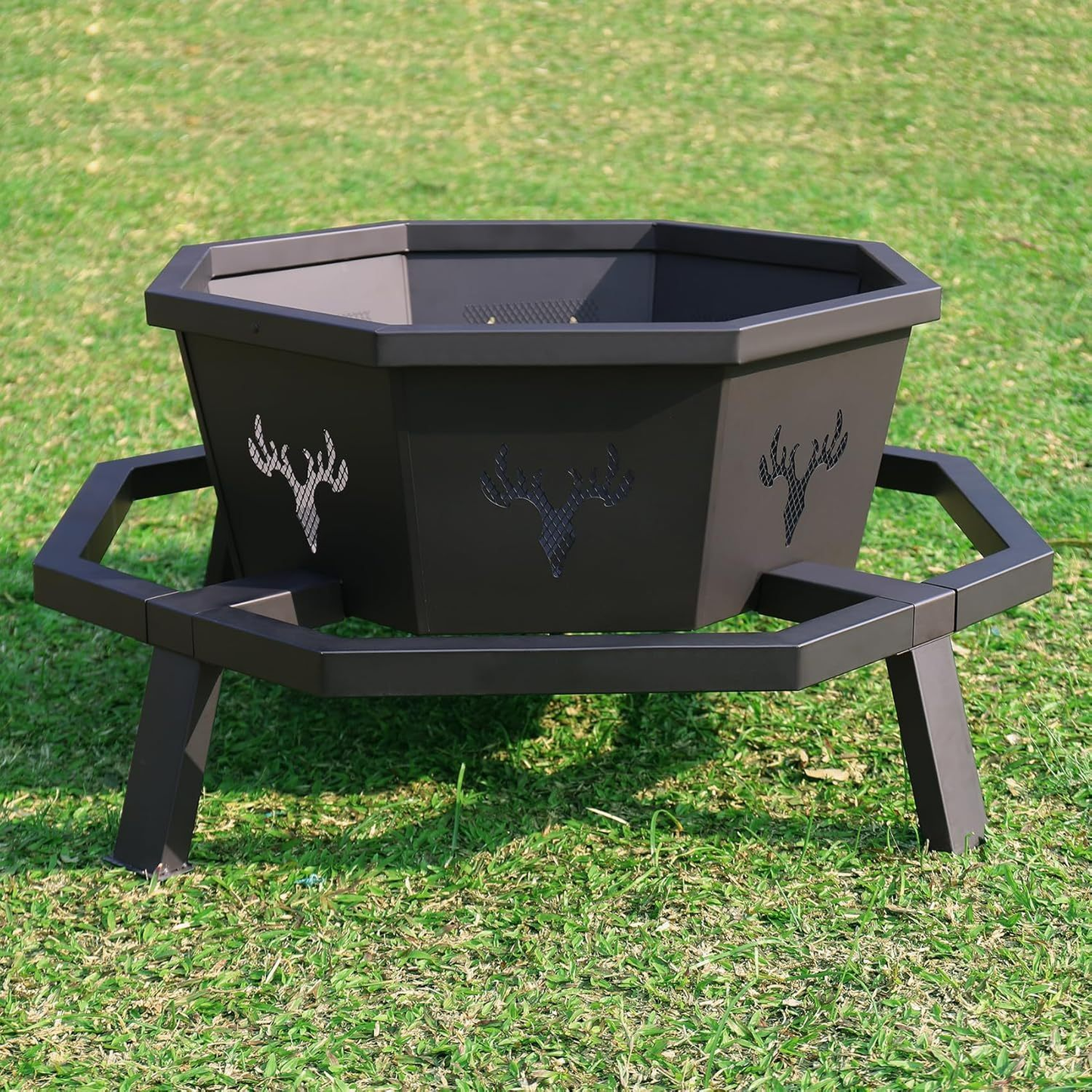 Outdoor Fire Pit 35 Inch Octagonal Wood Burning Fire Pit with Spark Screen, Poker & Grate for Backyard Patio Camping Bonfire