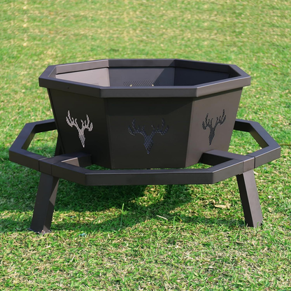 Outdoor Fire Pit 35 Inch Octagonal Wood Burning Fire Pit with Spark Screen, Poker & Grate for Backyard Patio Camping Bonfire