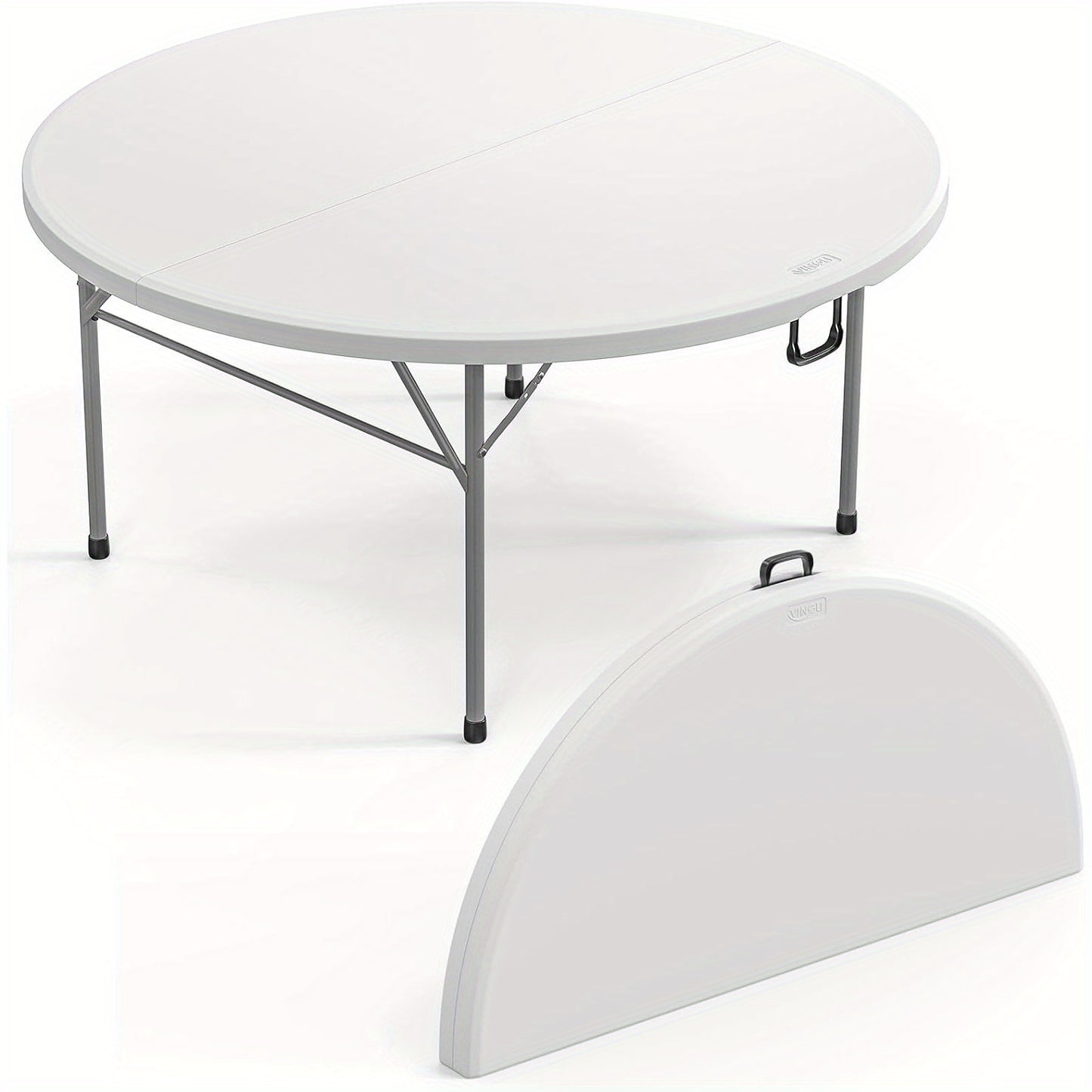 Round Folding Table 48" / 60" Bi-Fold HDPE 1.75" Thick Top Rust-Resistant Steel Frame for Wedding, Party & Commercial Events — 1, 2 or 4 Pack