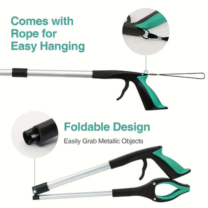 Grabber Tool Reacher 32-Inch Foldable Telescopic - 360° Rotating Jaws & Magnetic Tip Litter Picker, Lightweight Easy-Grip Reaching Tool for Elderly, Disabled & Garden Pickup