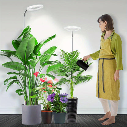 Plant Light Full Spectrum Gooseneck 360° | 3 Color Modes 10 Dimming Levels 3/6/12H Timer 65'' Telescopic Pole | Indoor Grow Lamp Large Plants Black White