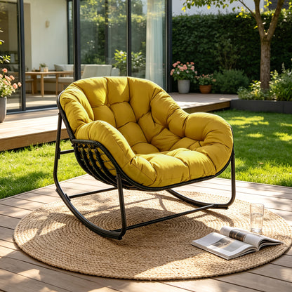 Papasan Rocking Chair Outdoor Wicker Egg Chair with Cushion & Pillow, Large Patio Rocker for Garden, Backyard & Porch, 8 Colors