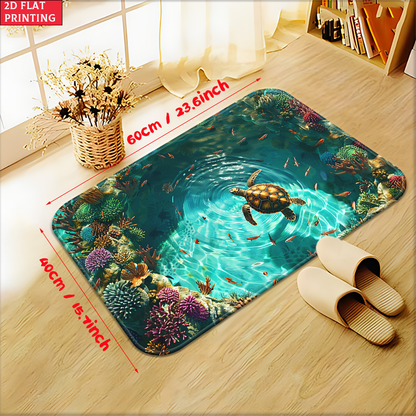 Sea Turtle Illusion Floor Mat Non-Slip 700GSM Microfiber Absorbent Machine Washable Rug Bathroom Bedroom Living Room Outdoor Camping Picnic