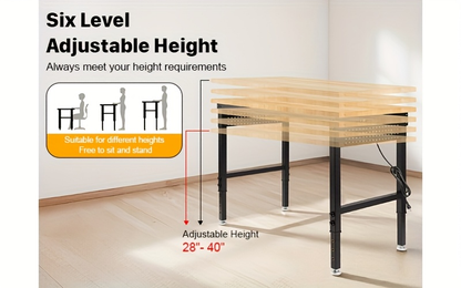 Heavy Duty Workbench Adjustable Height 28"-40", 2000LBS Capacity with ETL Power Outlet, Pegboard & Rubber Wood Top, 60"/96" Garage Workshop Bench