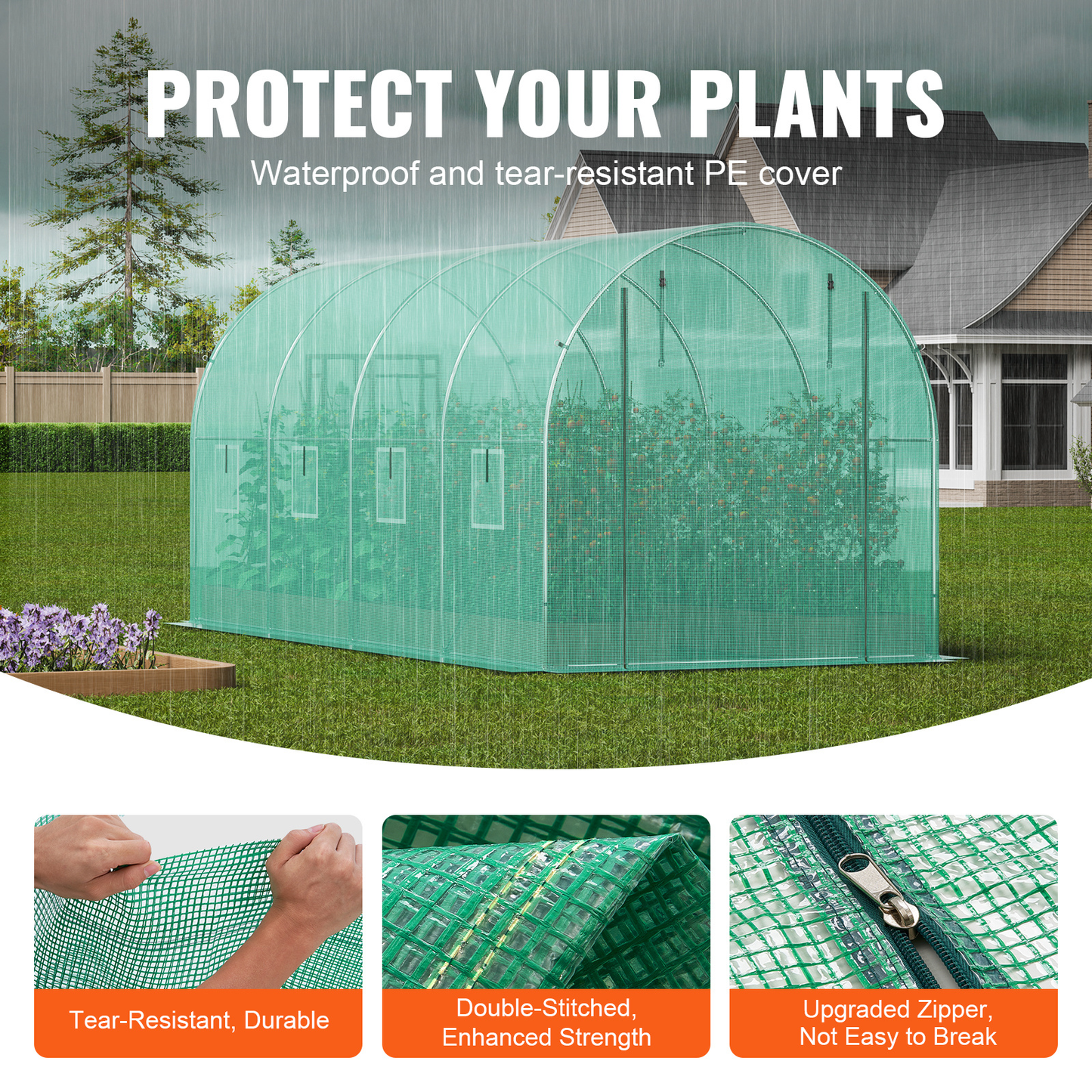 Tunnel Greenhouse Heavy Duty Galvanized Frame 140g/m² PE Cover, 6 Vent Windows Walk-In Hoop House for Garden & Farm, Multiple Sizes