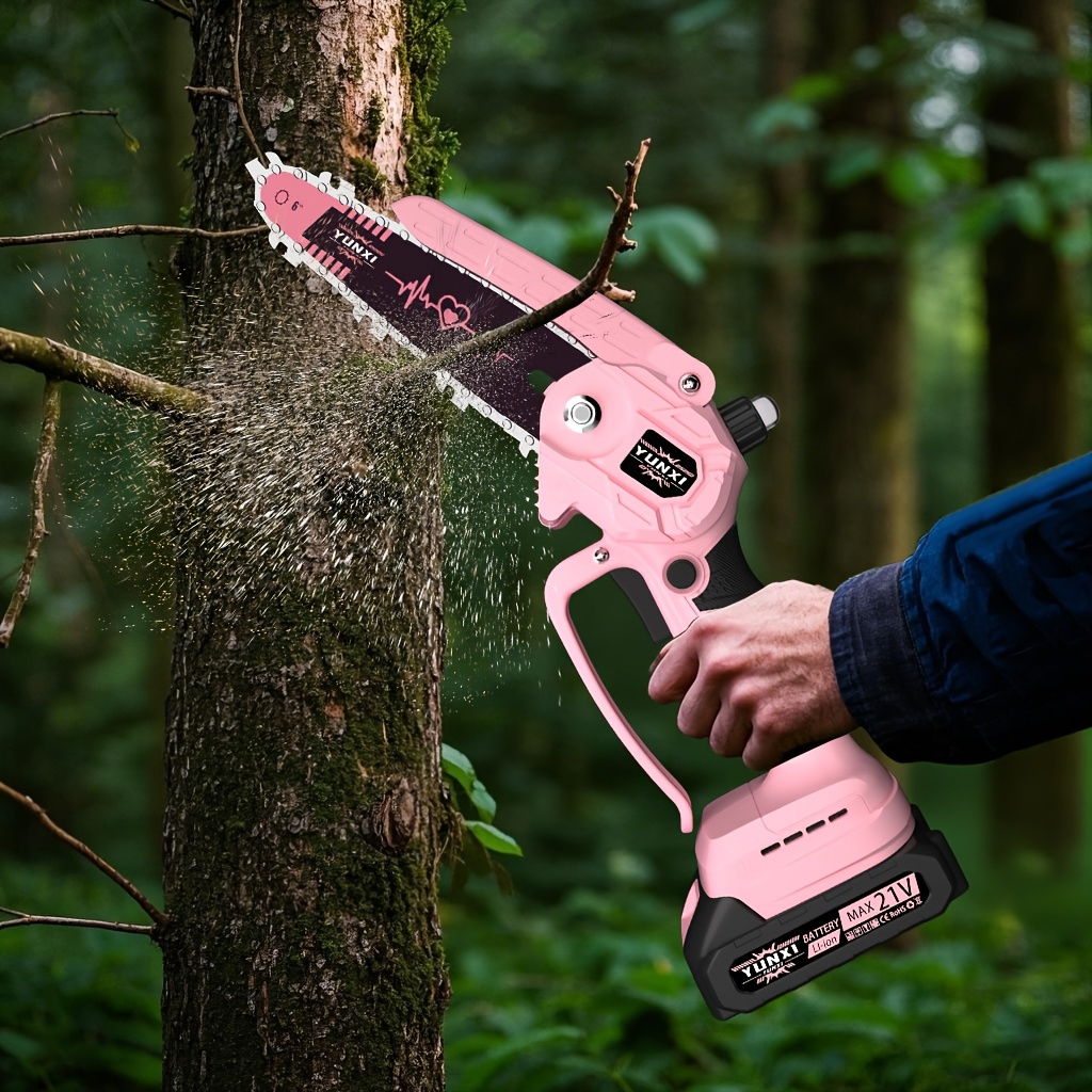 Cordless Electric Pruning Saw Handheld Mini Chainsaw Wireless Portable Tree Branch Cutter with Safety Lock Rechargeable Battery for Yard Garden Trimming