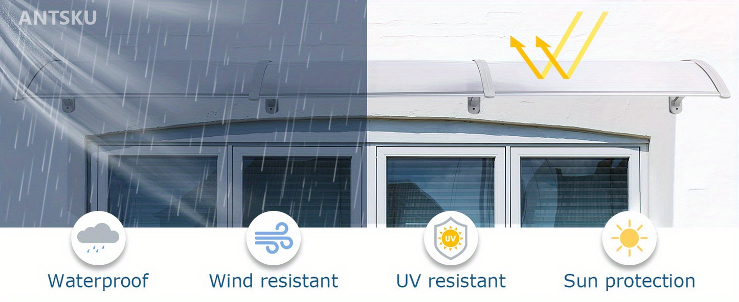 Door Awning 120"x40" Polycarbonate Canopy UPF50+ UV Rain Snow