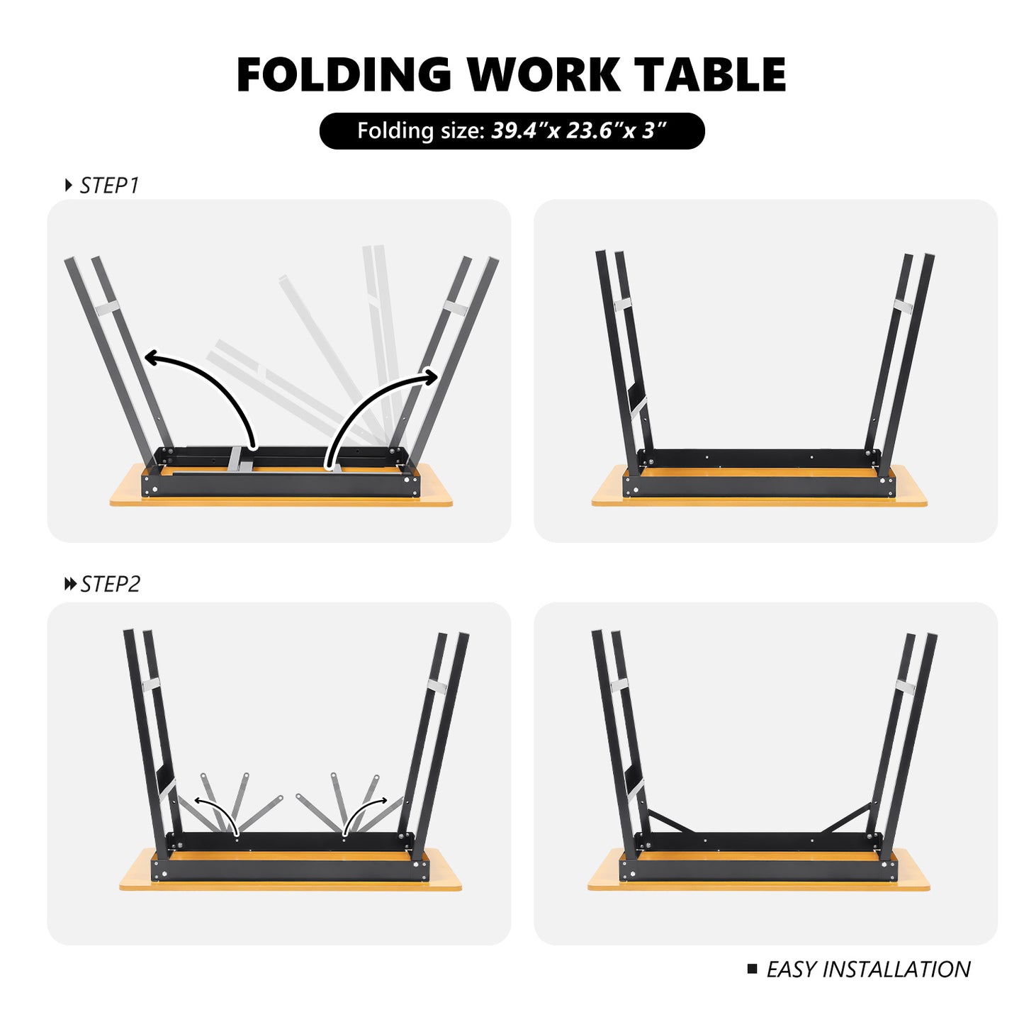Folding Work Table Portable 220 LBS Capacity Built-In Measuring Tape Angle Finder Foldable Workbench for Garage Home DIY Woodworking Drawing Projects