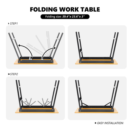 Folding Work Table Portable 220 LBS Capacity Built-In Measuring Tape Angle Finder Foldable Workbench for Garage Home DIY Woodworking Drawing Projects